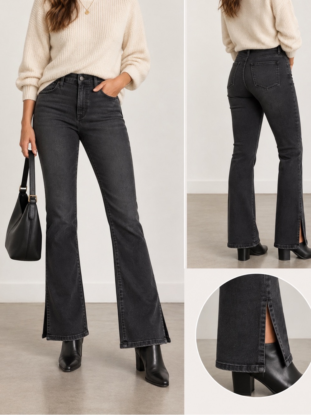 Madewell Roadtripper Skinny Flare Jeans Size 28 Washed Black High Rise Slit Hem